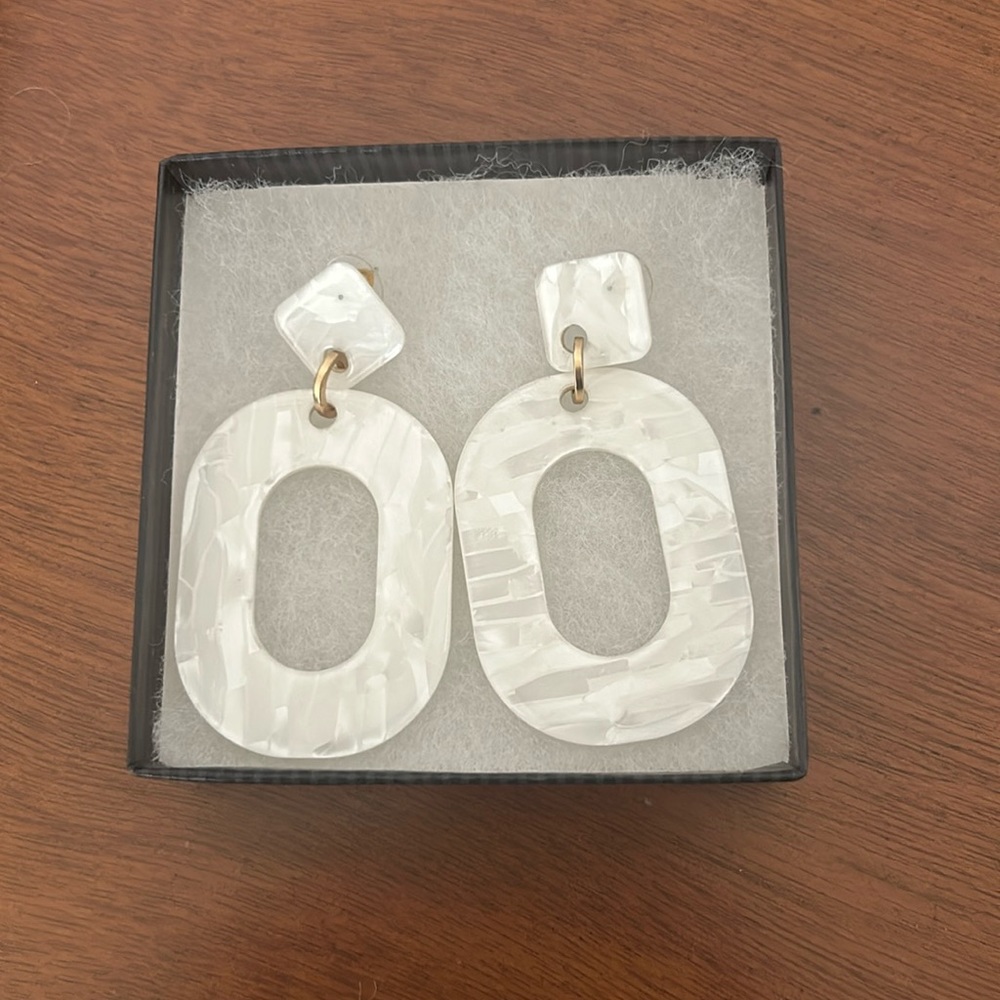 White Oval Statement Earrings
